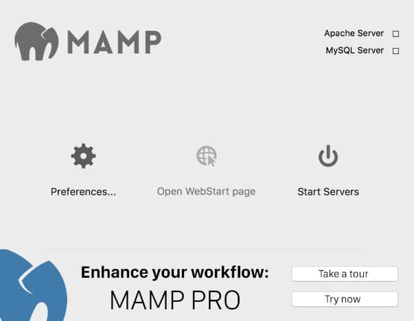 The MAMP dashboard.