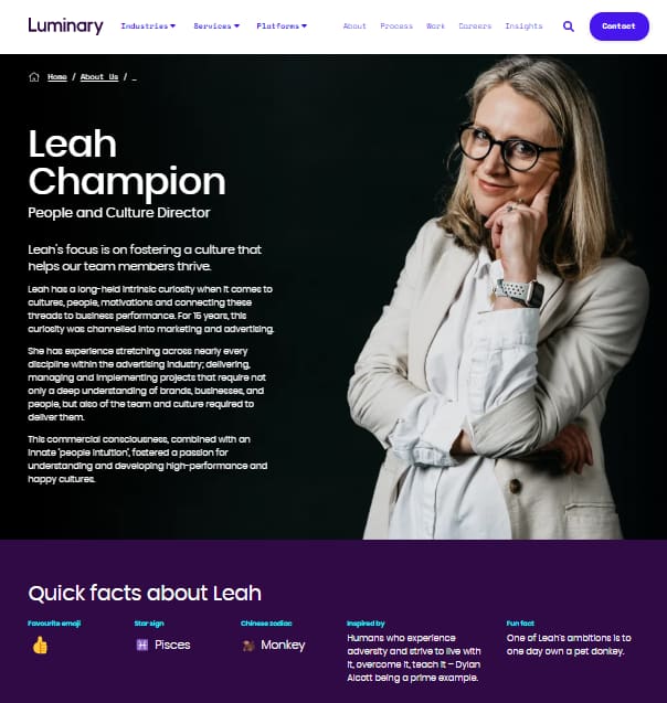 Luminary meet the team page