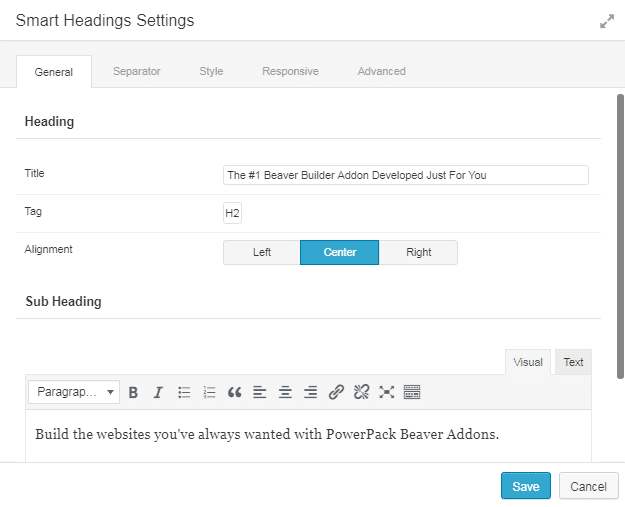 smart headings settings