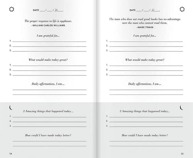 The questions in the Five Minute Journal