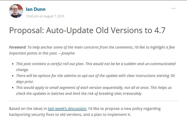 september 2019 wordpress news old version auto-updates debate