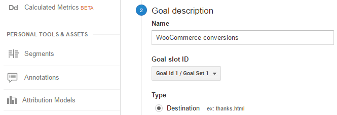 Screenshot showing the process of setting a custom goal.