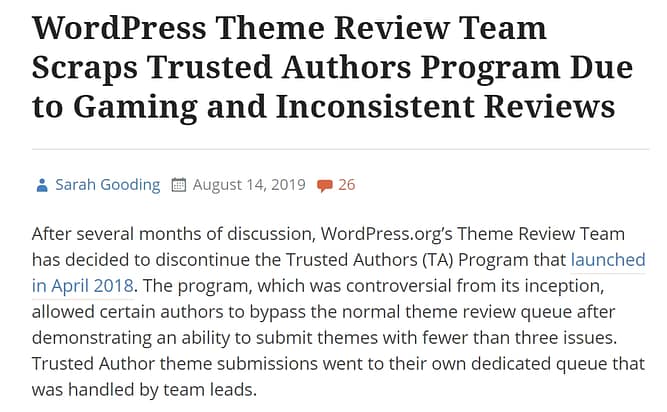 september 2019 wordpress theme trusted authors program cancelled