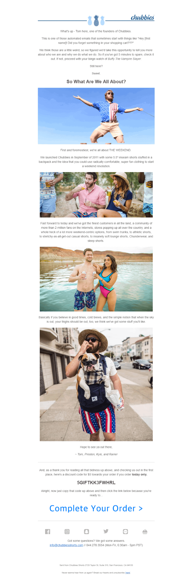 Chubbies' abandoned cart email