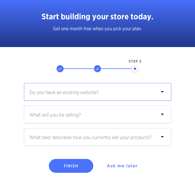 Each eCommerce website builder has a similar sign up process: BigCommerce.