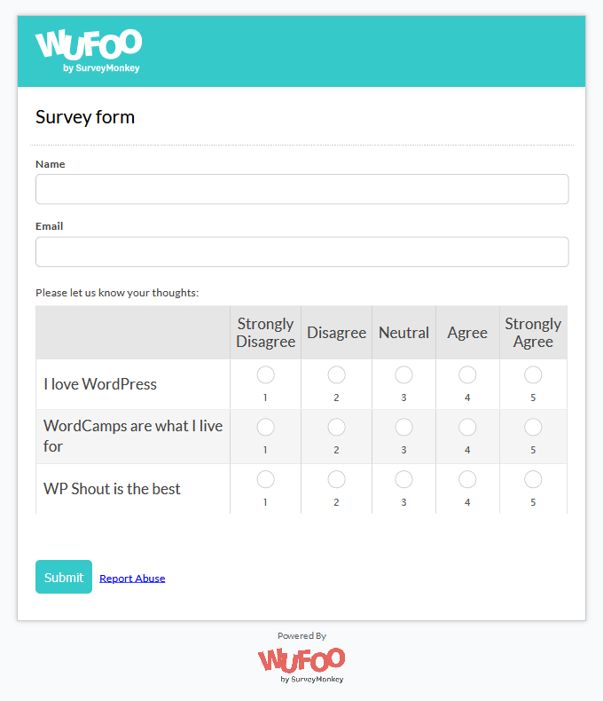 Wufoo form periwinkle theme