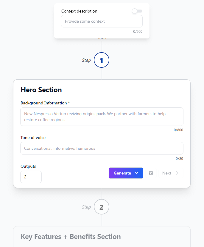 Landing page workflow.