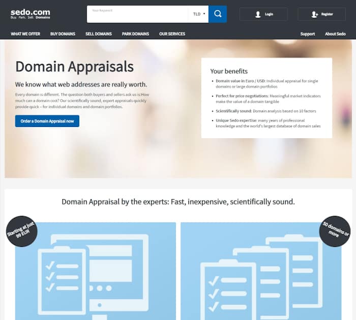 Best domain appraisal services: Sedo.
