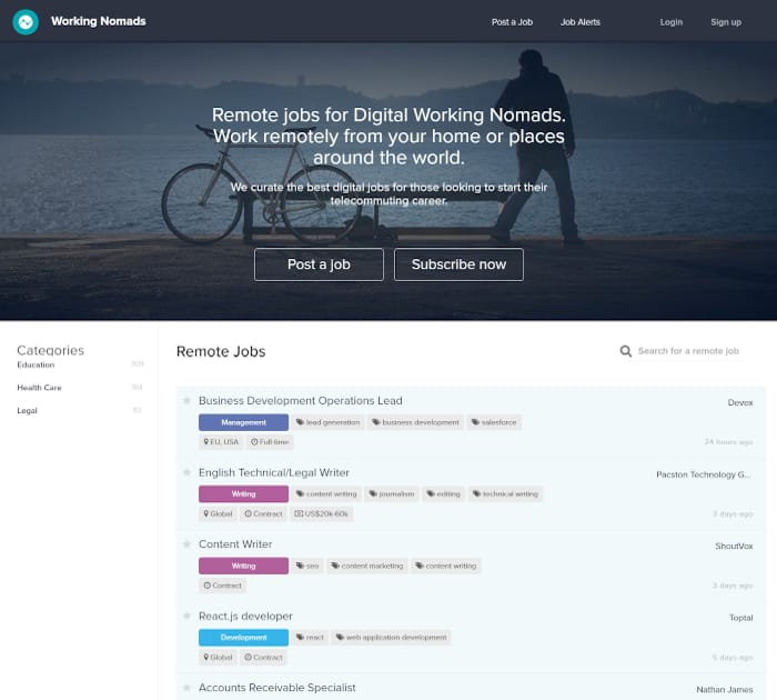 Best remote job boards: Working Nomads