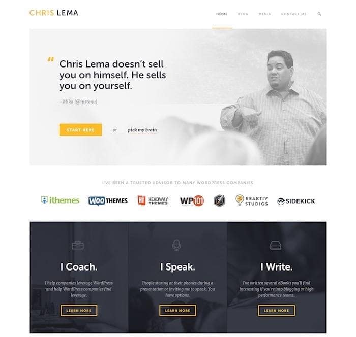 blog homepage example of Chris Lema