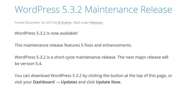 wordpress 5.3.2 release