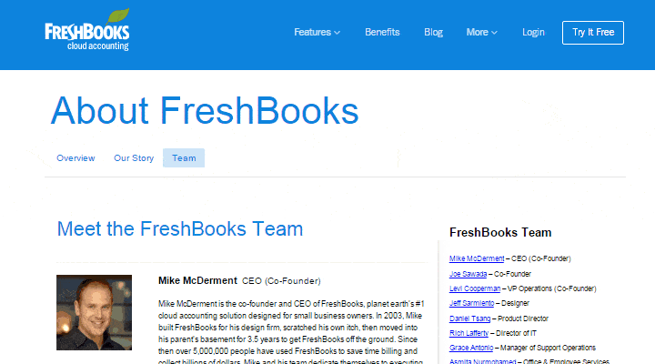 freshbooks team page.