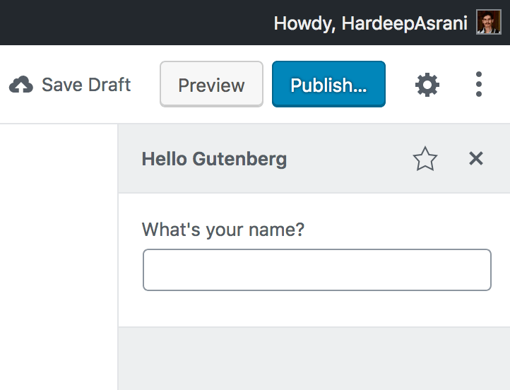 Field in Hello Gutenberg Sidebar