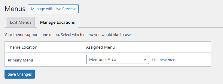 Setting the location for the members menu.
