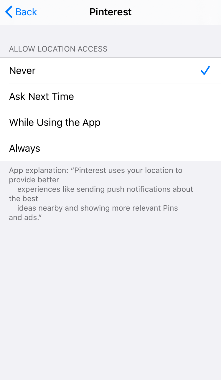 iPhone app-specific location tracking options