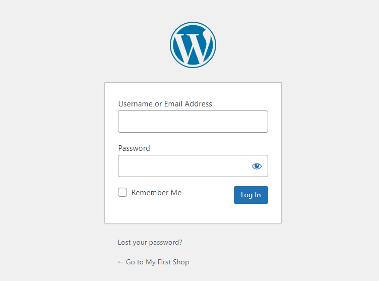 Login screen when you create an online shop with WordPress