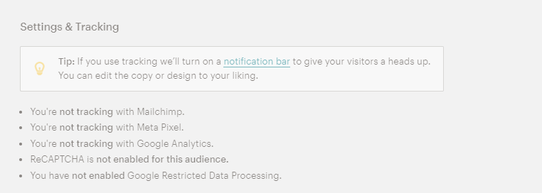 Settings and tracking