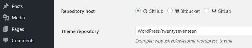Installing the twentyseventeen theme from GitHub.