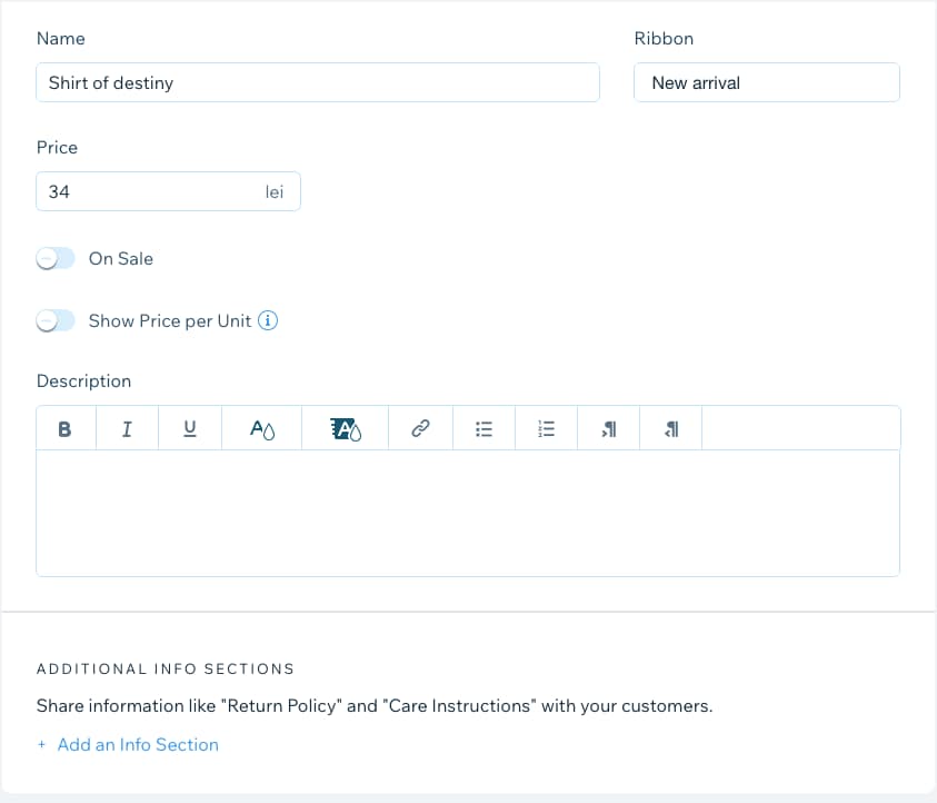 Creating a product with Wix