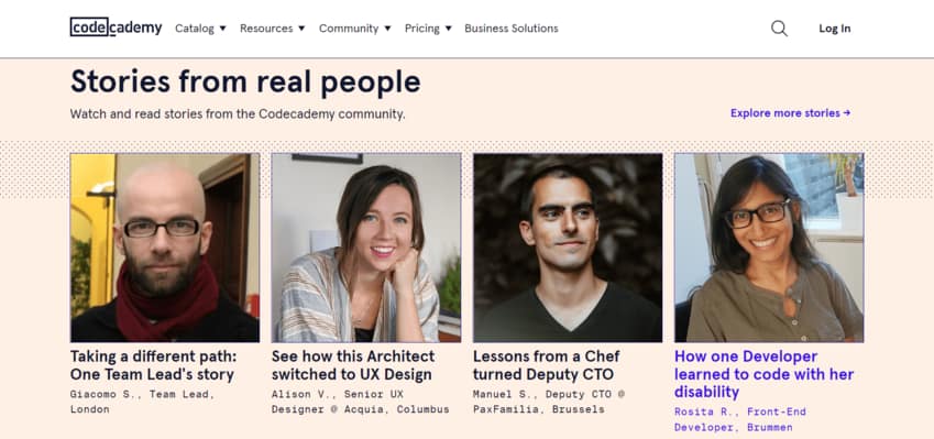 video on website homepage codecademy example