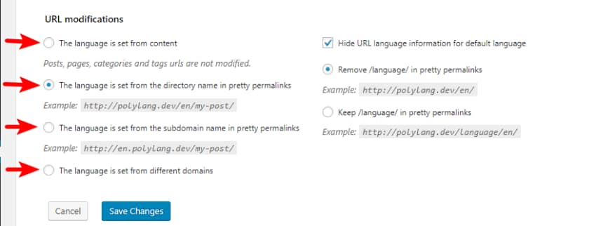 polylang url structures