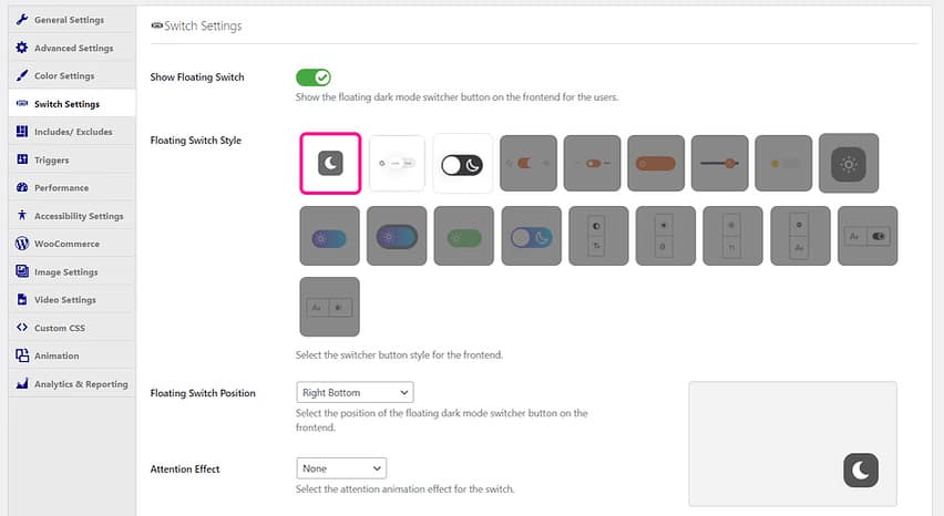 Enable WordPress dark mode toggle button.