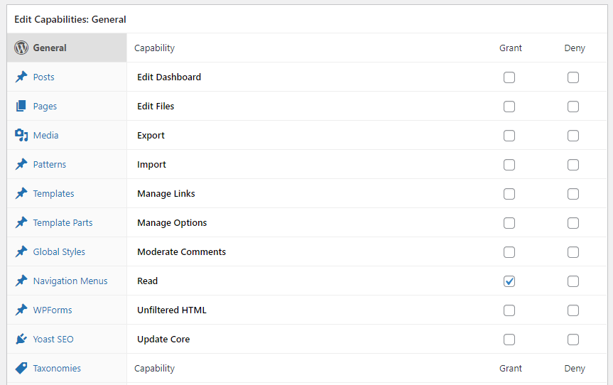 Role permissions for members.