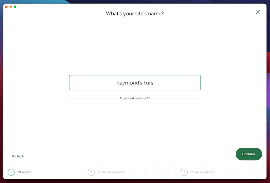 Adding a site name for a new site within Local.