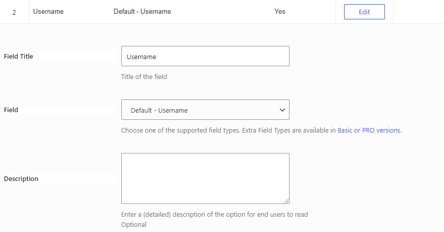 Editing the fields in the registration form.