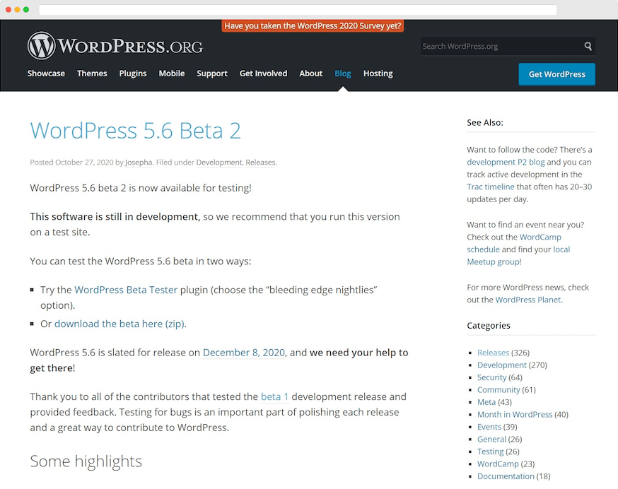 WordPress beta