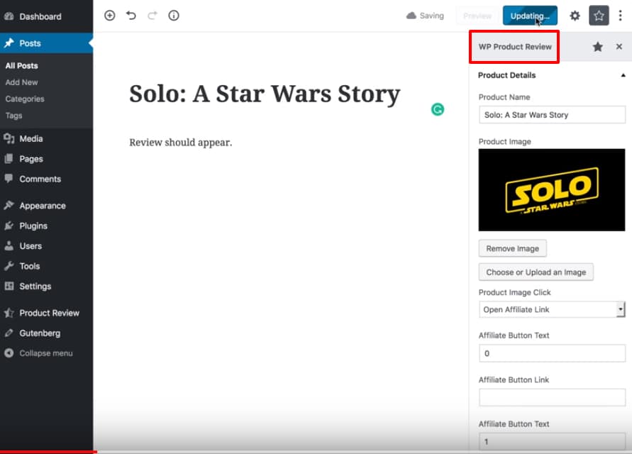 wp product review gutenberg