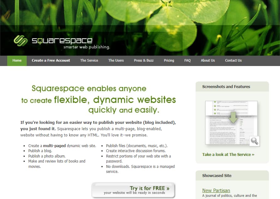 The Squarespace homepage in 2004.