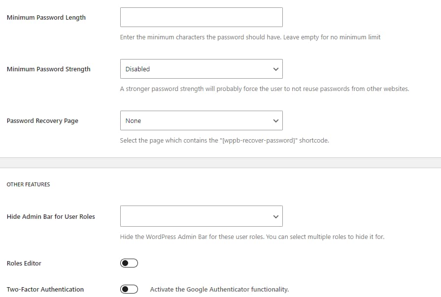 General settings in Profile Builder.