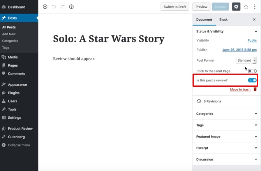 wp review pro gutenberg toggle
