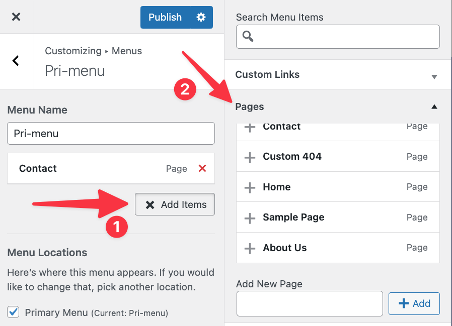 add menu items in WordPress