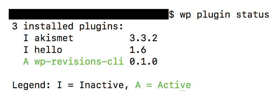 WP-CLI plugin status.