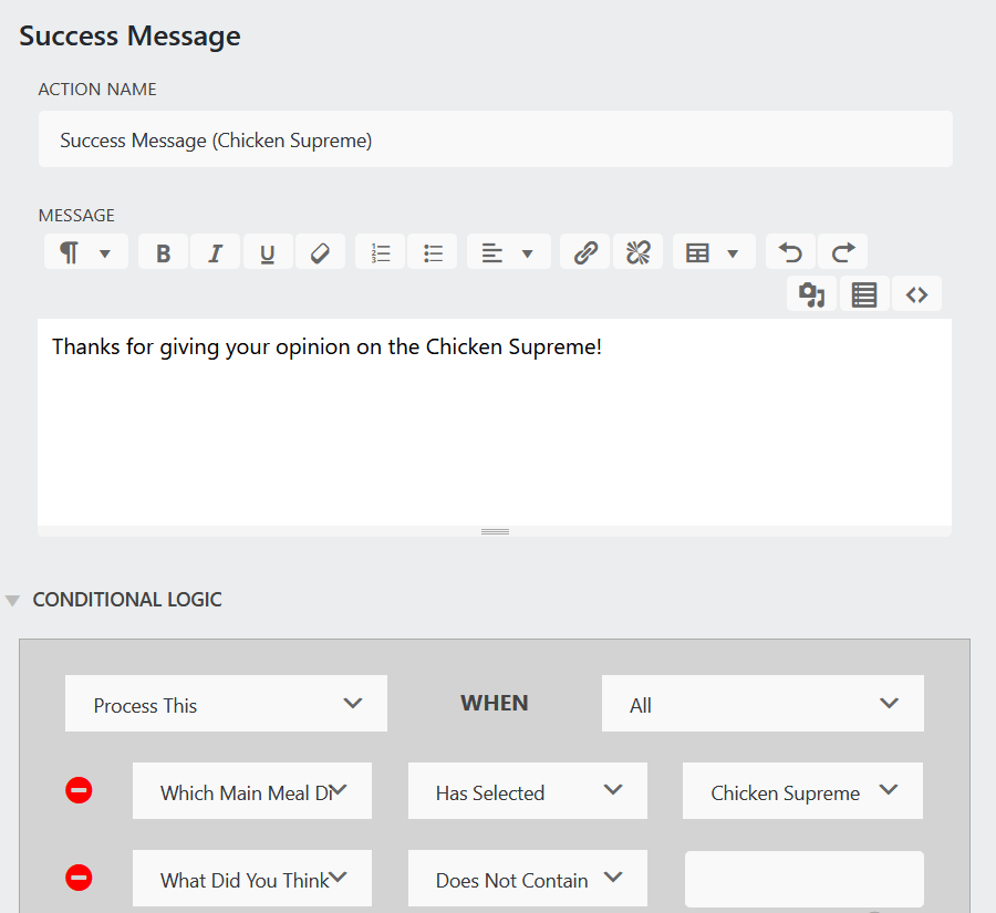 Ninja Forms conditional logic success message