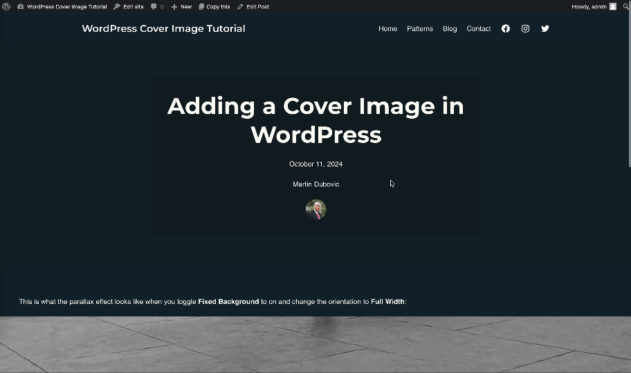 Showing parallax effect in WordPress.
