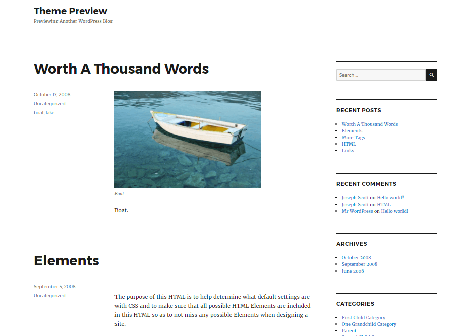 what a normal WordPress blog homepage looks like