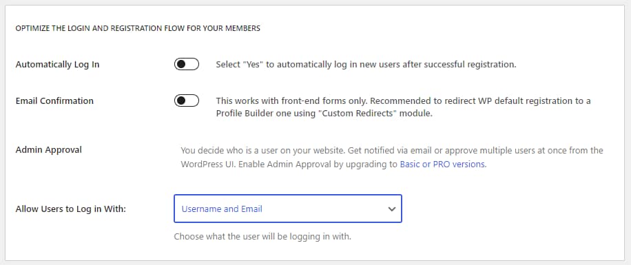 The login settings for your membership site on WordPress.