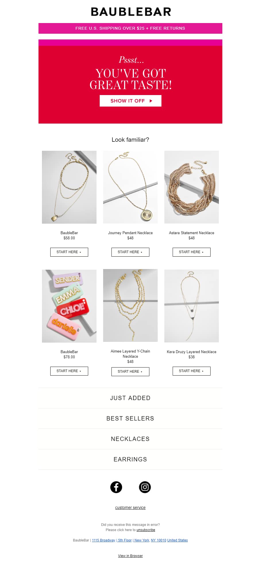 BaubleBar's abandoned cart email
