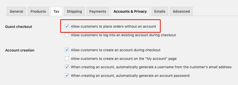 WooCommerce guest checkout