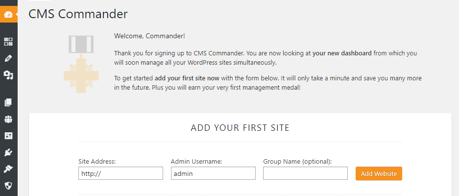 Adding a new website to CMS commander to manage multiple WordPress websites.