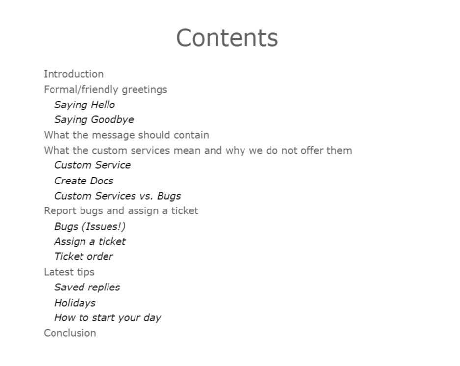 support guidelines TOC