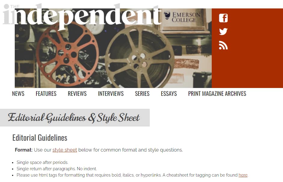 Editorial guidelines on a website