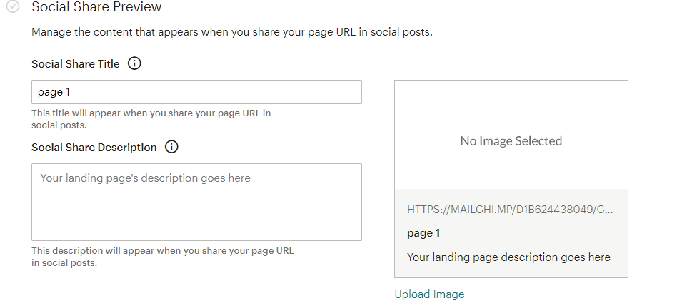 How to create a landing page in Mailchimp - social share