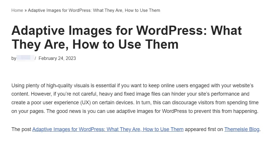 The imported post on the front end.