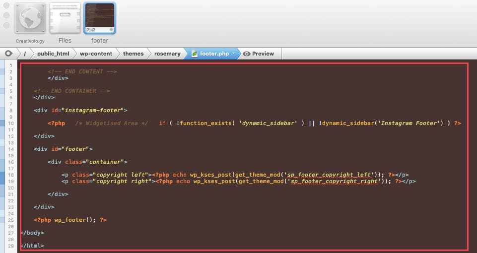 how to change footer date wordpress