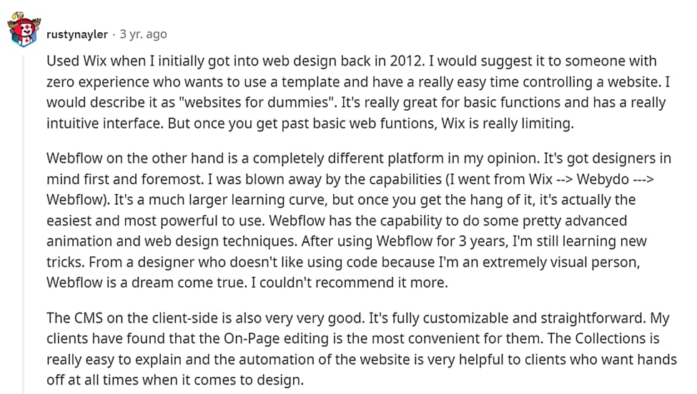 Webflow best website builder for designers according to reddit.