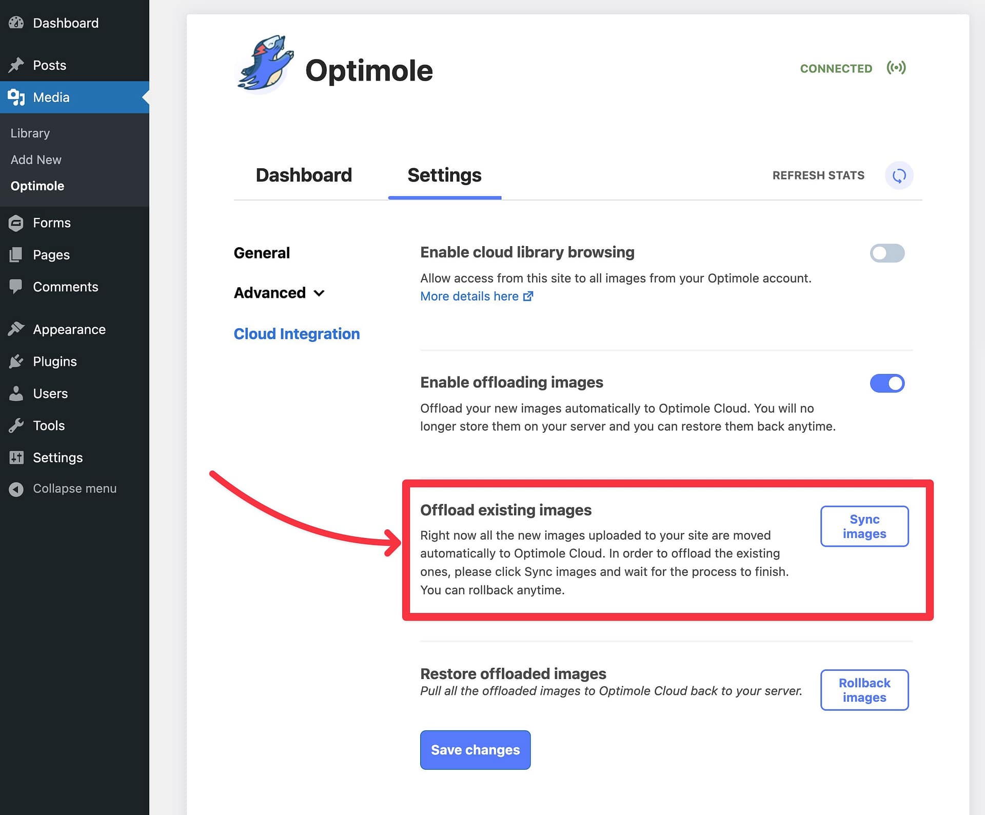 Enable the offload WordPress media to S3 option for existing images